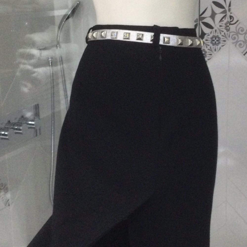Made in🇨🇦VTG 90’ 💯% Pure Virgin Georgette Wool Black Maxi Slits Skirt - Picture 5 of 16
